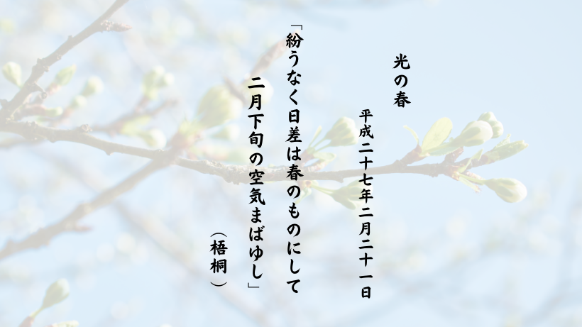 紛うなく日差は春のものにして二月下旬の空気まばゆし