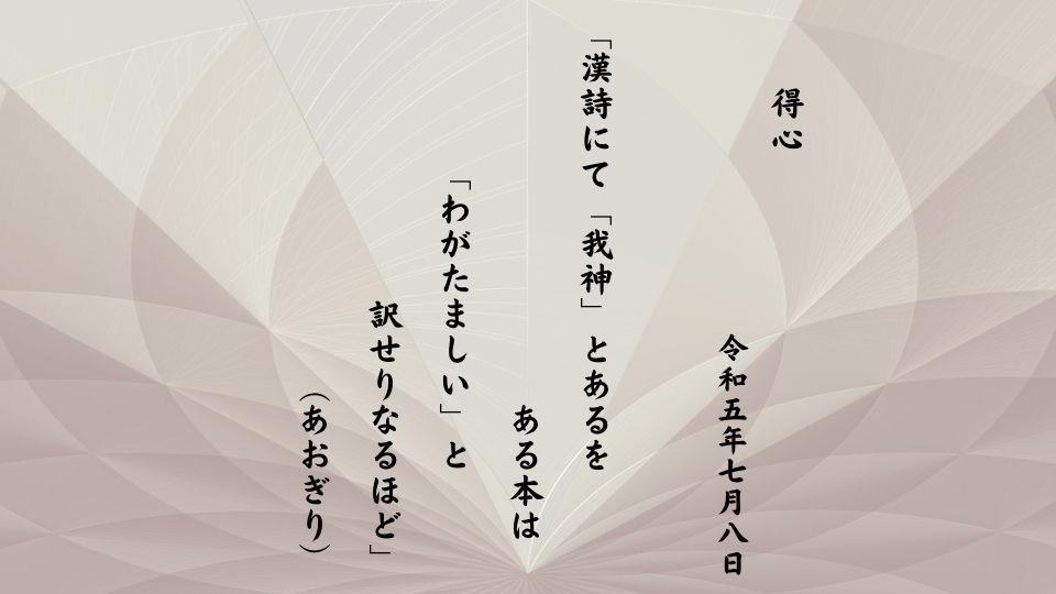 漢詩にて「我神」とあるをある本は「わがたましい」と訳せり　なるほど