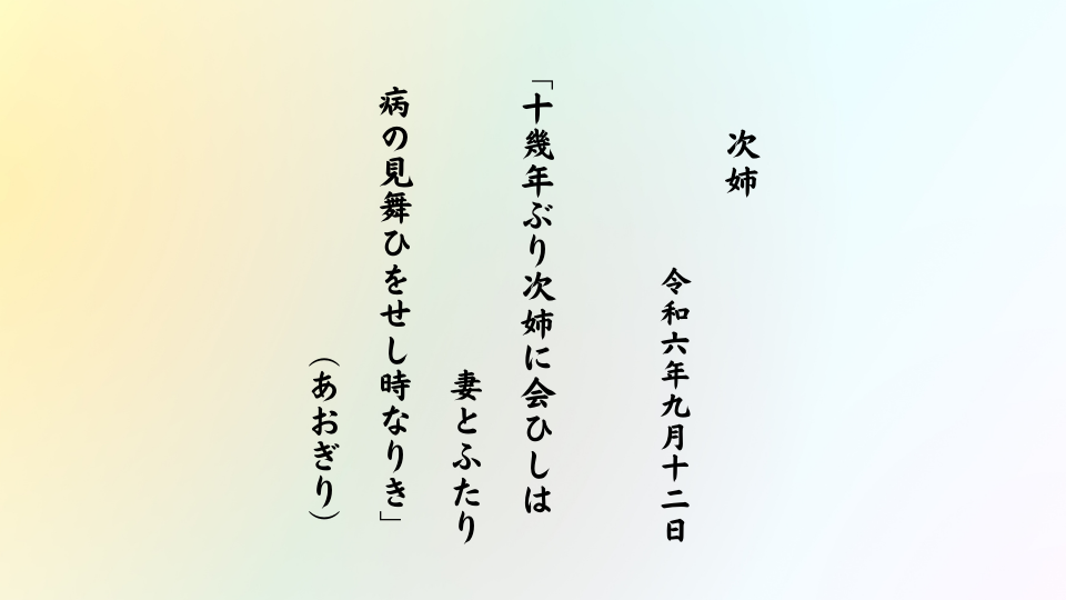 十幾年ぶり次姉に会ひしは妻とふたり病の見舞ひをせし時なりき