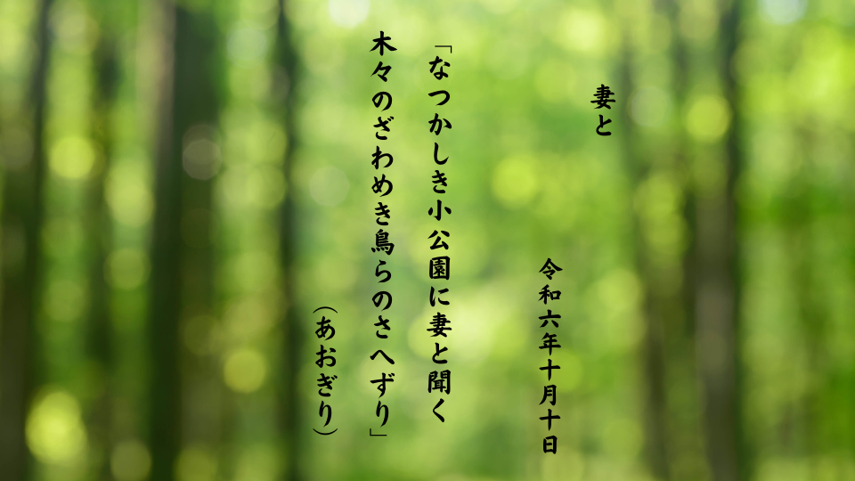 なつかしき小公園に妻と聞く木々のざわめき鳥らのさへずり