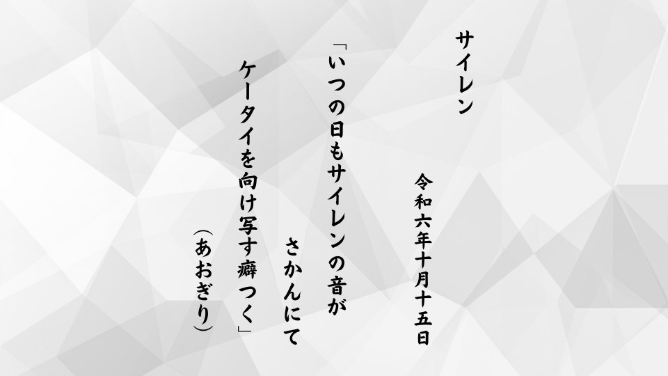 いつの日もサイレンの音がさかんにてケータイを向け写す癖つく