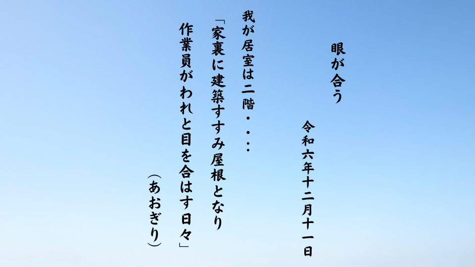 家裏に建築すすみ屋根となり作業員がわれと目を合はす日々