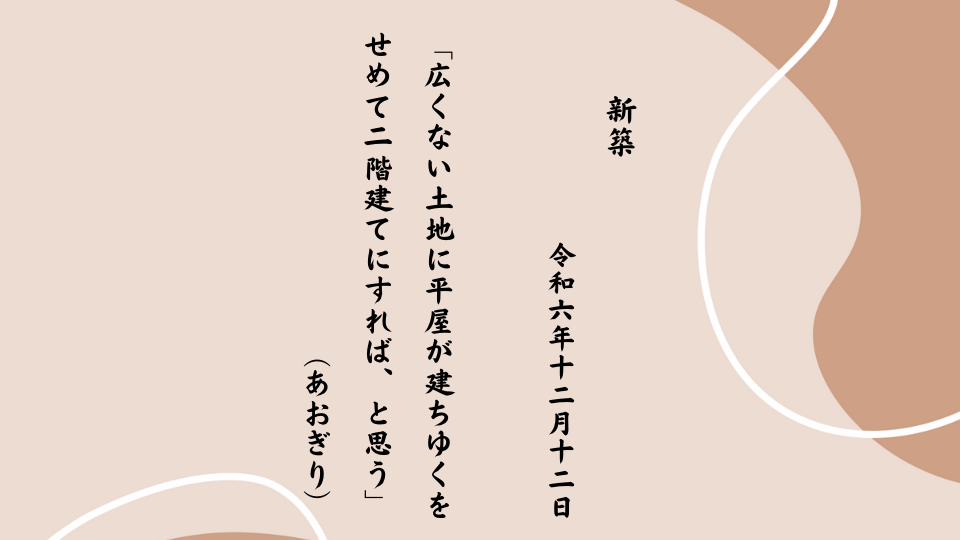 広くない土地に平屋が建ちゆくをせめて二階建てにすれば、と思う