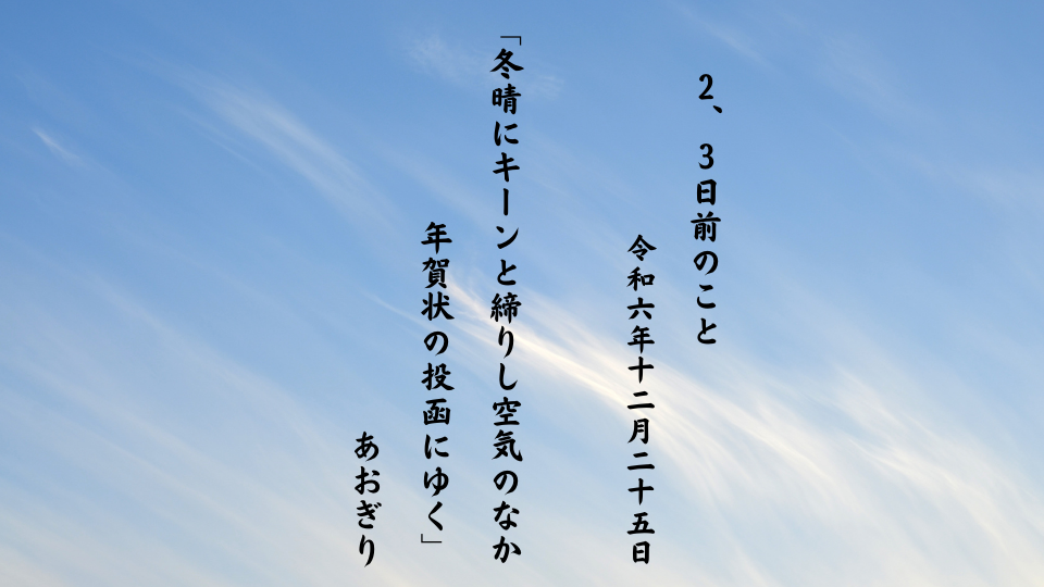 冬晴にキーンと締りし空気のなか年賀状の投函にゆく