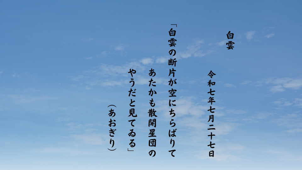 白雲の断片が空にちらばりてあたかも散開星団のやうだと見てゐる