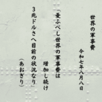 憂ふべし世界の軍事費は増加し続け３兆ドルさへ目前の状況なり